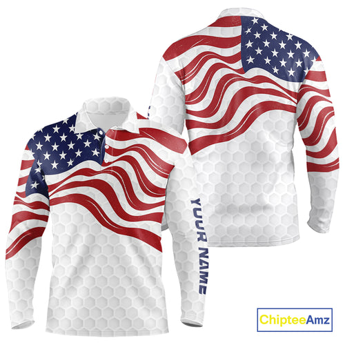 Red, White and Blue American Flag Men golf polo shirts custom men's patriotic golf apparel NQS10169