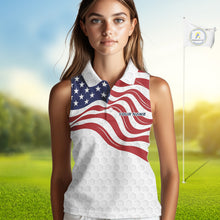 Load image into Gallery viewer, Red, White and Blue American Flag Women sleeveless polo shirt custom women&#39;s patriotic golf apparel NQS10169