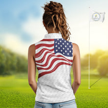 Load image into Gallery viewer, Red, White and Blue American Flag Women sleeveless polo shirt custom women&#39;s patriotic golf apparel NQS10169