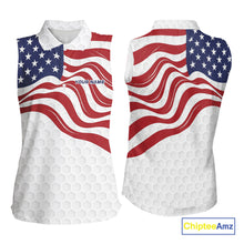 Load image into Gallery viewer, Red, White and Blue American Flag Women sleeveless polo shirt custom women&#39;s patriotic golf apparel NQS10169