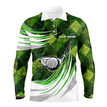 Load image into Gallery viewer, Green argyle pattern golf ball clubs Men golf polo shirts custom male golf outfits, gifts for golfer NQS8112