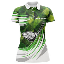 Load image into Gallery viewer, Green argyle pattern golf ball clubs Women golf polo shirt custom female golf outfit, gifts for golfer NQS8112