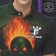 Load image into Gallery viewer, Custom Halloween Bowling Shirt For Men Green Flame Skull, personalized bowling shirts for team bowler NQS10312