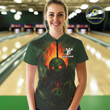 Load image into Gallery viewer, Custom Halloween Bowling Shirt For Women Green Flame Skull, personalized bowling shirts for team NQS10312