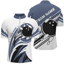 Load image into Gallery viewer, Blue and white Mens bowling shirts Custom Bowling Team League Jerseys, mens bowling outfits NQS8547