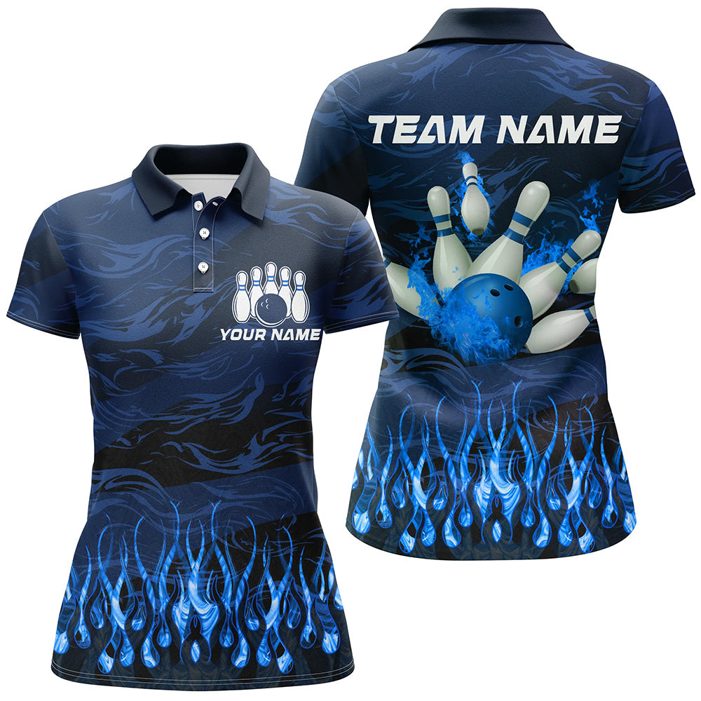Bowling polo, quarter zip shirts for women Custom Blue camo Flame Bowling Team League Jerseys NQS8548