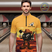 Load image into Gallery viewer, Funny Bowling Cowboy gun desert Mens Bowling Polo, 1/4 Zip Shirts Custom Funny bowling team jerseys NQS11127