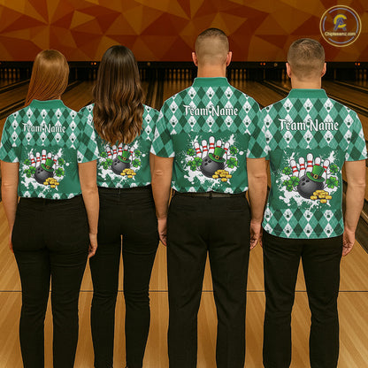 Argyle pattern St Patrick Green Bowling Polo, 1/4 zip shirts for Men Custom team bowling jerseys NQS11535