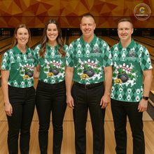 Load image into Gallery viewer, Argyle pattern St Patrick Green Bowling Polo, 1/4 zip shirts for Women Custom team bowling jerseys NQS11535