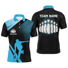 Load image into Gallery viewer, Black and Blue retro Bowling Polo Shirt for Men Custom Bowling ball and pins Team League Jersey NQS7532