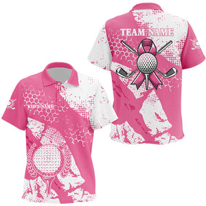 White & Pink ribbon retro Kid golf polo shirts custom breast cancer awareness golf shirts NQS8119