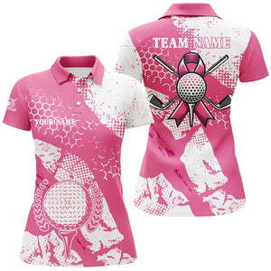 White & Pink ribbon retro Womens golf polo shirt custom breast cancer awareness golf shirts NQS8119