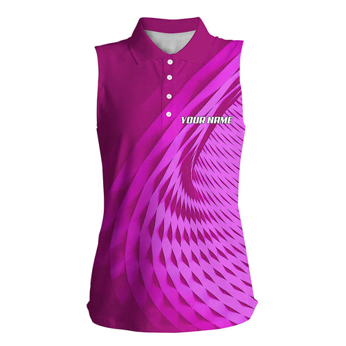 Women sleeveless polo shirts custom pink pattern sport female golf attire, personalized golf gifts NQS8121