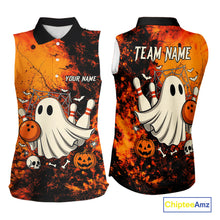 Load image into Gallery viewer, Custom Orange Boo Bowling Women Sleeveless Polo Shirt Bowling League Team Jersey Halloween Outfits NQS10523