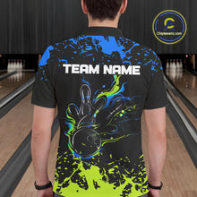 Load image into Gallery viewer, Personalized Black, Blue and Green Bowling Shirts For Men, Bowling Balls And Pins Bowling Team Shirts NQS10741
