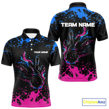 Load image into Gallery viewer, Personalized Black, Blue and Pink Bowling Shirts For Men, Bowling Balls And Pins Bowling Team Shirts NQS10742