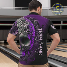 Load image into Gallery viewer, Purple and Black Skull Scroll Men Bowling Polo, Quarter Zip Shirts Custom Skull Team bowling Jersey NQS10941