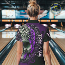 Load image into Gallery viewer, Purple and Black Skull Scroll Women Bowling Polo, Quarter Zip Shirts Custom Skull Team bowling Jersey NQS10941