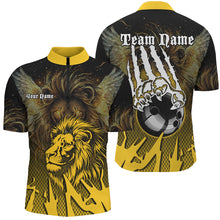 Load image into Gallery viewer, Black and Yellow Lion Bowling Polo, Quarter Zip Shirts For Men Custom Team Lion Bowling Jerseys NQS9034