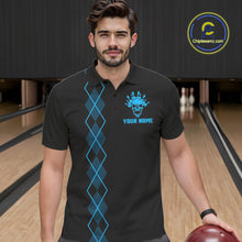 Load image into Gallery viewer, Custom Black and Blue argyle American Flag Skull retro Mens Bowling Shirts patriotic Team Jerseys NQS11132
