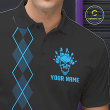 Load image into Gallery viewer, Custom Black and Blue argyle American Flag Skull retro Mens Bowling Shirts patriotic Team Jerseys NQS11132