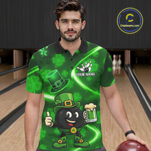 Load image into Gallery viewer, Green shamrock pattern Funny Bowling Shirts For Men Custom St Patrick&#39;s Day Lucky Team Bowling Jersey NQS11133