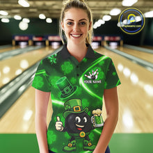 Load image into Gallery viewer, Green shamrock pattern Funny Bowling Shirts For Women Custom St Patrick Day Lucky Team Bowling Jersey NQS11133