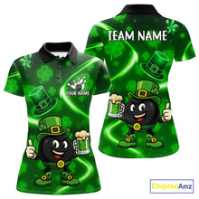 Load image into Gallery viewer, Green shamrock pattern Funny Bowling Shirts For Women Custom St Patrick Day Lucky Team Bowling Jersey NQS11133