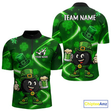 Load image into Gallery viewer, Green shamrock pattern Funny Bowling Shirts For Men Custom St Patrick&#39;s Day Lucky Team Bowling Jersey NQS11133