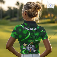 Load image into Gallery viewer, Green shamrock pattern Funny Women Golf Polo Shirts Custom St Patrick&#39;s Day Lucky ladies golf outfit NQS11134