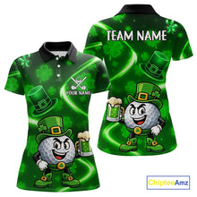 Load image into Gallery viewer, Green shamrock pattern Funny Women Golf Polo Shirts Custom St Patrick&#39;s Day Lucky ladies golf outfit NQS11134