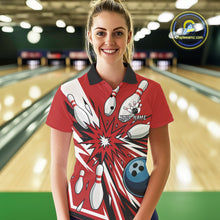Load image into Gallery viewer, Custom Red Bowling Polo, Quarter Zip Shirts For Women, Team Bowling Uniforms League Shirts NQS11135