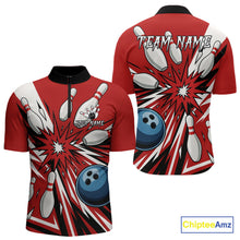Load image into Gallery viewer, Custom Red Bowling Polo, Quarter Zip Shirts For Men, Team Bowling Uniforms League Shirts NQS11135