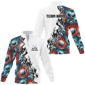 Flame Golf Ball pattern fire White Quarter zip golf sweatshirt custom golf sweater attire NQS9270