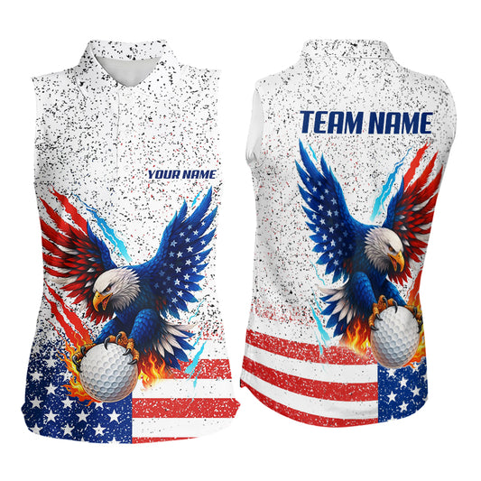 Grunge American Flag Eagle Women Sleeveless polo shirt Custom patriotic Team Golf Attire NQS11328