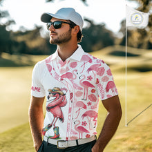 Load image into Gallery viewer, Funny White and Pink Flamingo golf polo shirts for men Custom team Flamingo golf outfit, golfer gifts NQS11546