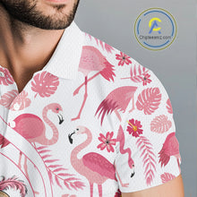 Load image into Gallery viewer, Funny White and Pink Flamingo golf polo shirts for men Custom team Flamingo golf outfit, golfer gifts NQS11546