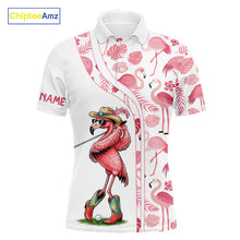 Load image into Gallery viewer, Funny White and Pink Flamingo golf polo shirts for men Custom team Flamingo golf outfit, golfer gifts NQS11546
