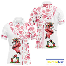 Load image into Gallery viewer, Funny White and Pink Flamingo golf polo shirts for men Custom team Flamingo golf outfit, golfer gifts NQS11546