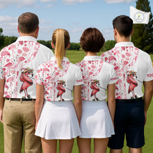 Load image into Gallery viewer, Funny White and Pink Flamingo golf polo shirts for men Custom team Flamingo golf outfit, golfer gifts NQS11546