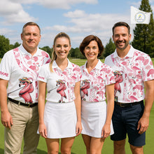 Load image into Gallery viewer, Funny White and Pink Flamingo golf polo shirts for men Custom team Flamingo golf outfit, golfer gifts NQS11546