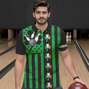 Black and Green American flag Irish Men bowling shirts Custom St Patrick Day Bowling Team Jersey NQS9612