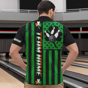 Black and Green American flag Irish Men bowling shirts Custom St Patrick Day Bowling Team Jersey NQS9612