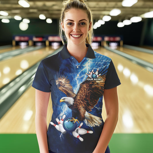 Custom Blue Lightning Thunder storm Eagle Women Bowling Shirts, Bowling Team Jerseys Outfits NQS9765