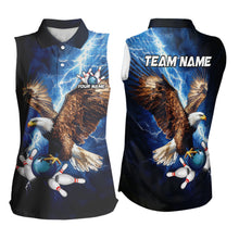 Load image into Gallery viewer, Custom Blue Lightning Thunder storm Eagle Bowling Sleeveless Polo Shirt Bowling Team Jerseys Outfits NQS9765