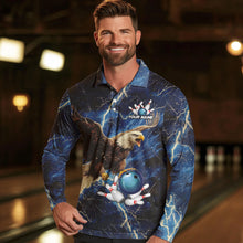 Load image into Gallery viewer, Custom Eagle Bowling Shirts For men Blue Lightning Thunder storm, Bowling Team Jerseys NQS9766
