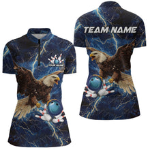 Load image into Gallery viewer, Custom Eagle Bowling Shirts For Women Blue Lightning Thunder storm, Bowling Team Jerseys NQS9766