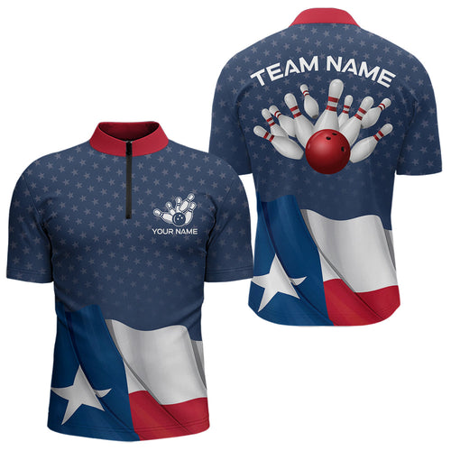 Men's bowling Polo, Quarter Zip shirts Custom name Texas flag vintage Bowling Team Bowlers Jerseys NQS9768