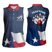 Load image into Gallery viewer, Women's bowling Sleeveless Polo shirts Custom name Texas flag vintage Bowling Team Bowlers Jerseys NQS9768