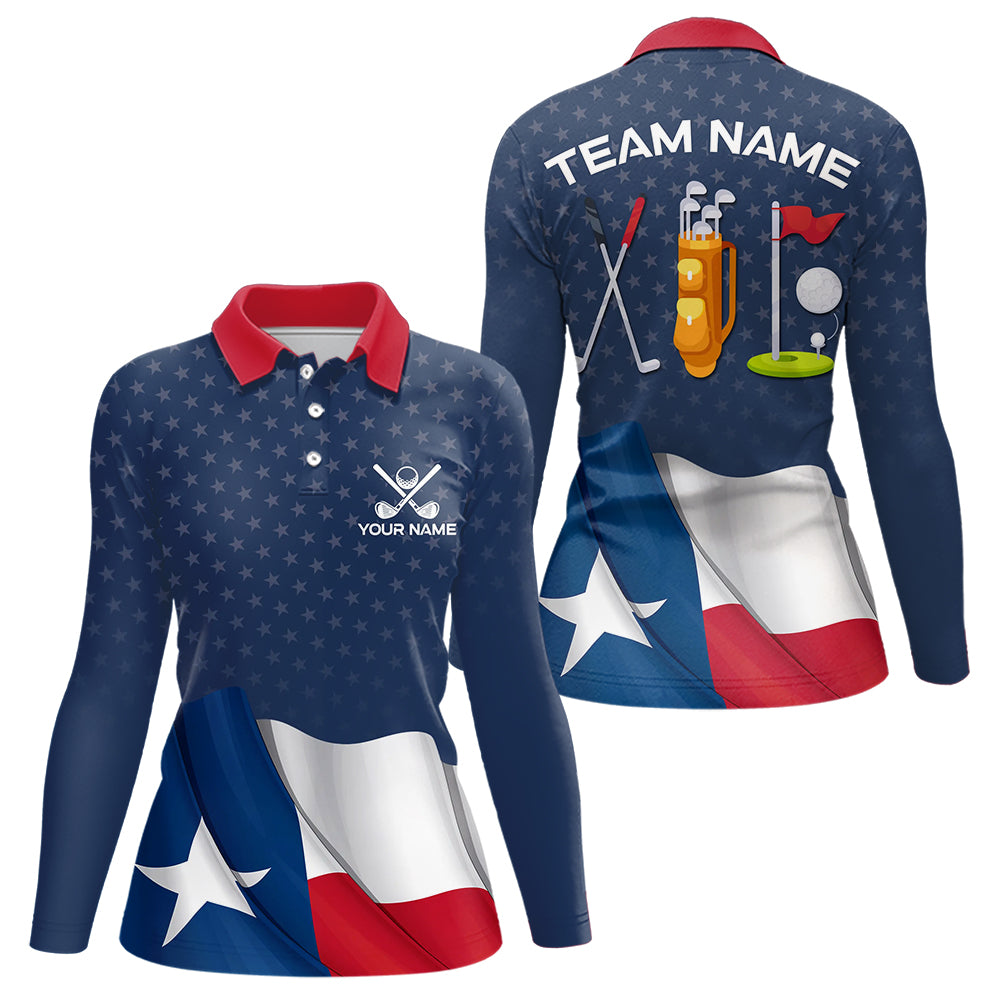 Texas Flag Golf Polo Shirts For Women Custom Team Name ladies golf tops, patriotic golf gifts NQS9769